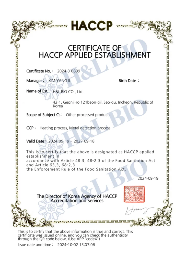 HACCP Applied Establishment — document page 1