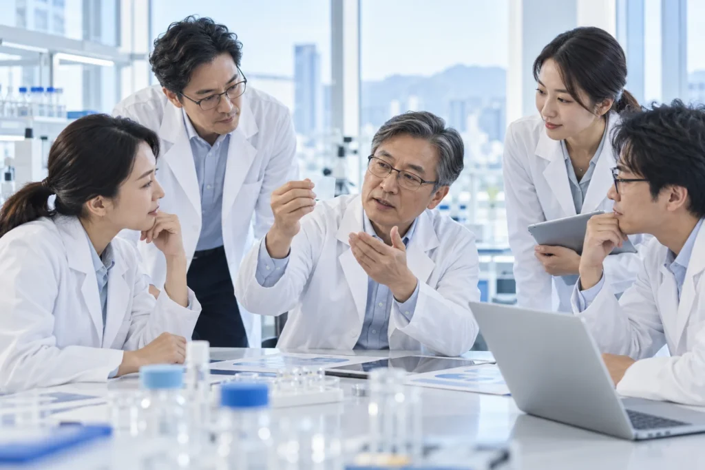 Concept image of a multidisciplinary research team discussing formulation development